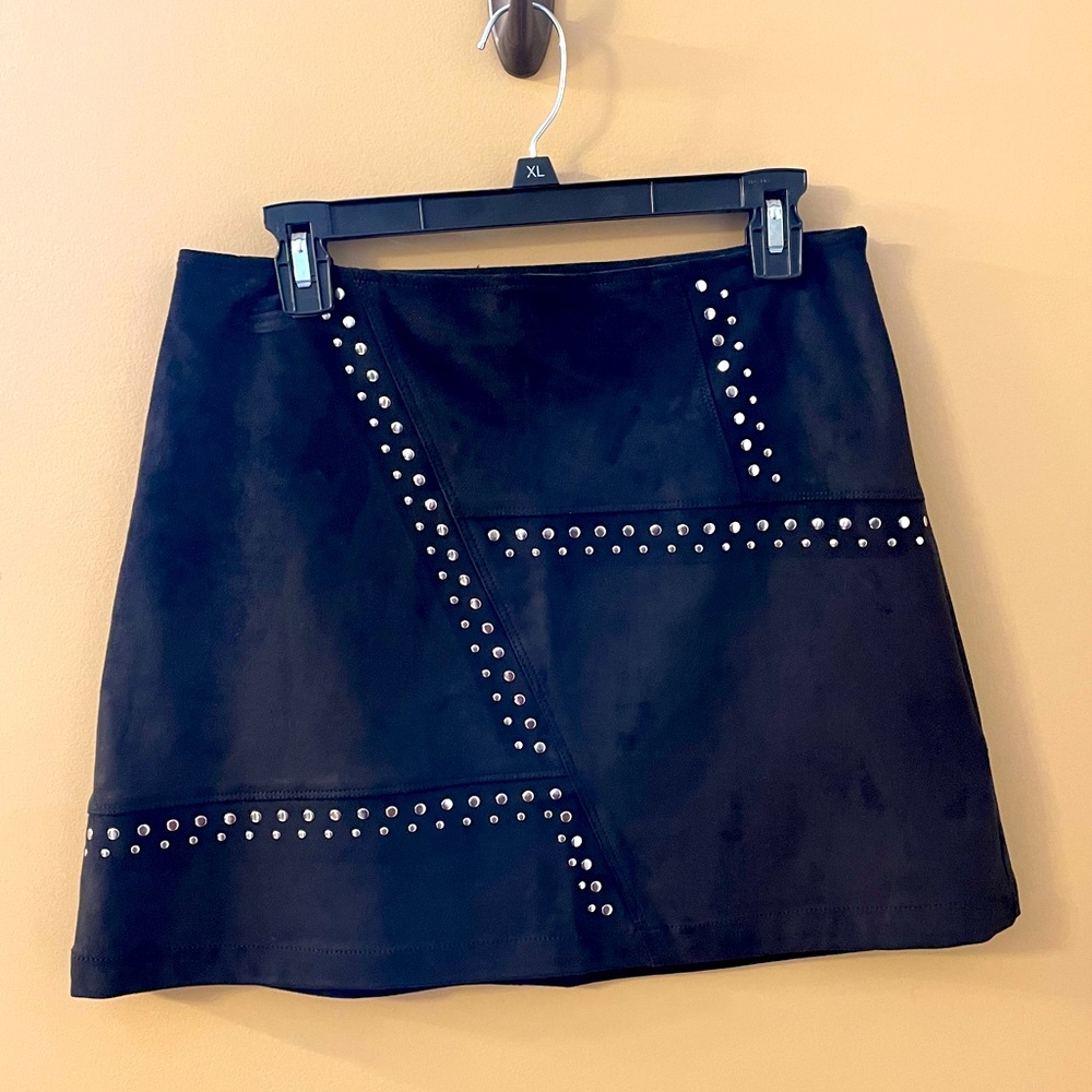 Express Black faux suede Mini Skirt with Silver Studs- size 8